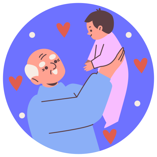 Illustration of a grandfather playing with his grandchild