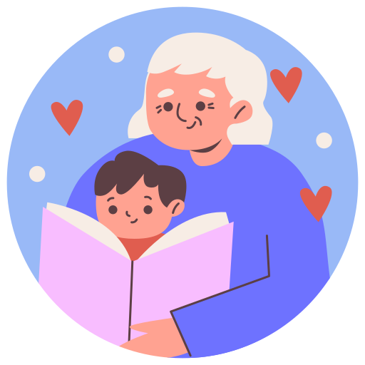Illustration of a grandmother reading with her grandchild