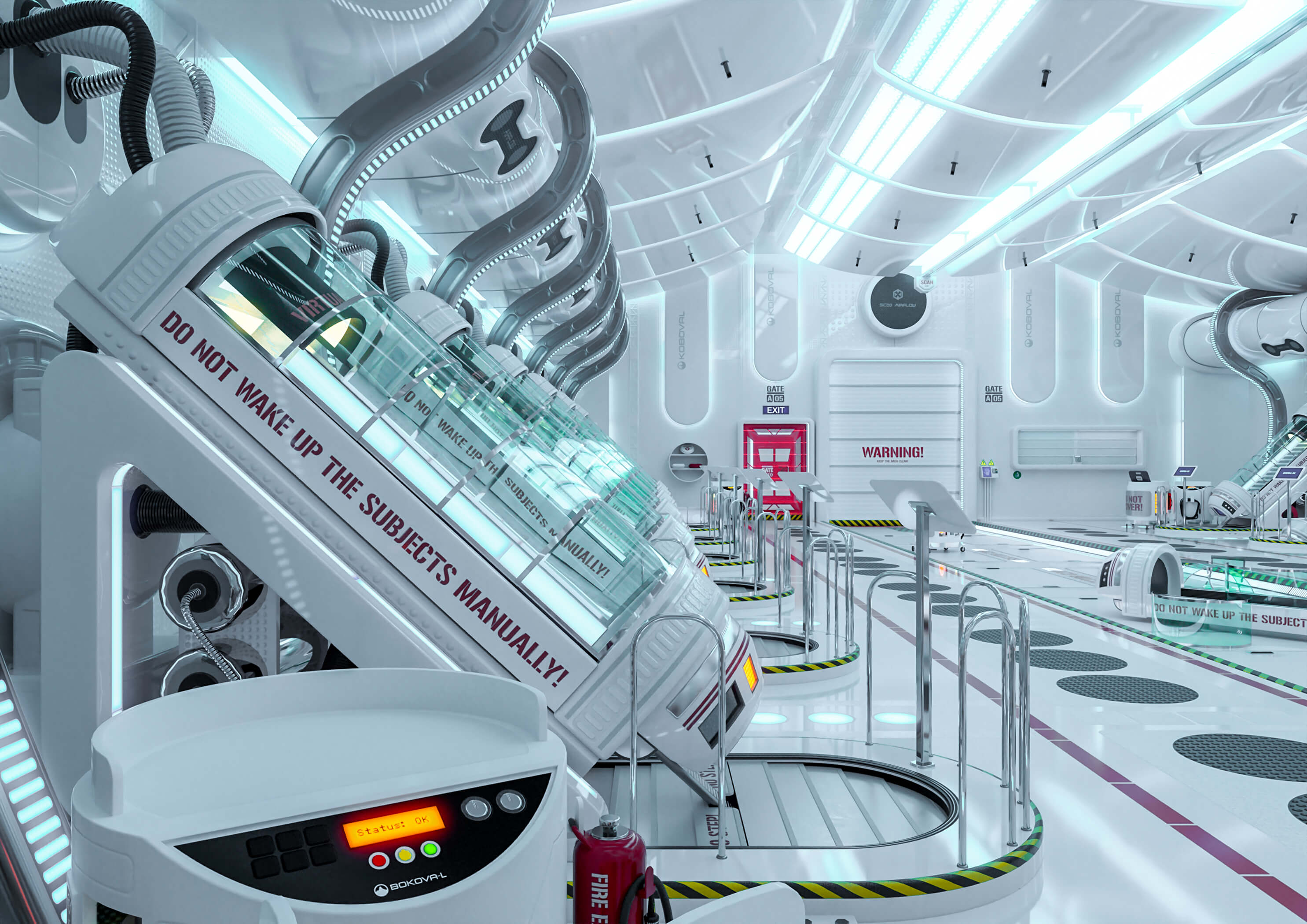 Cryonics storage lockers on the spaceship