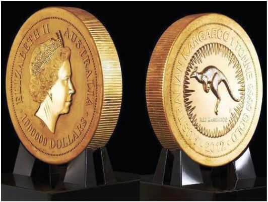 Two gold coins with a kangaroo stamp.