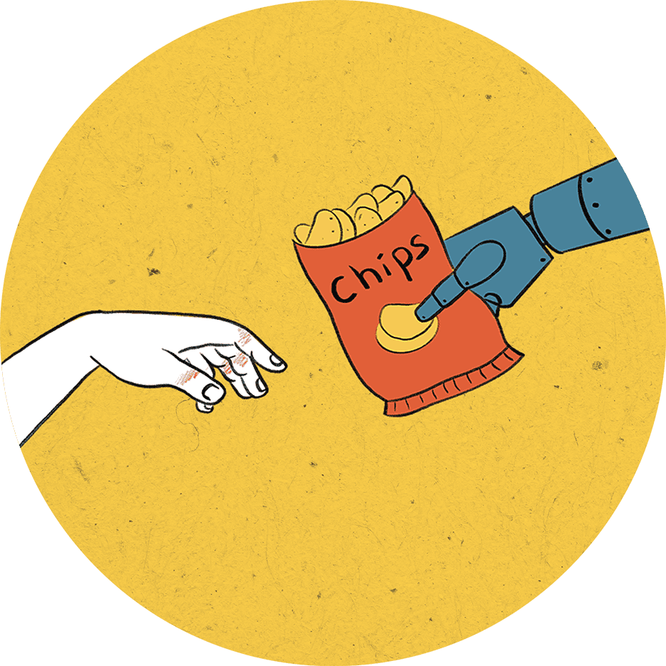 A hand reaching for a bag of chips, showing inclusivity towards individuals with cerebral palsy and Autism.