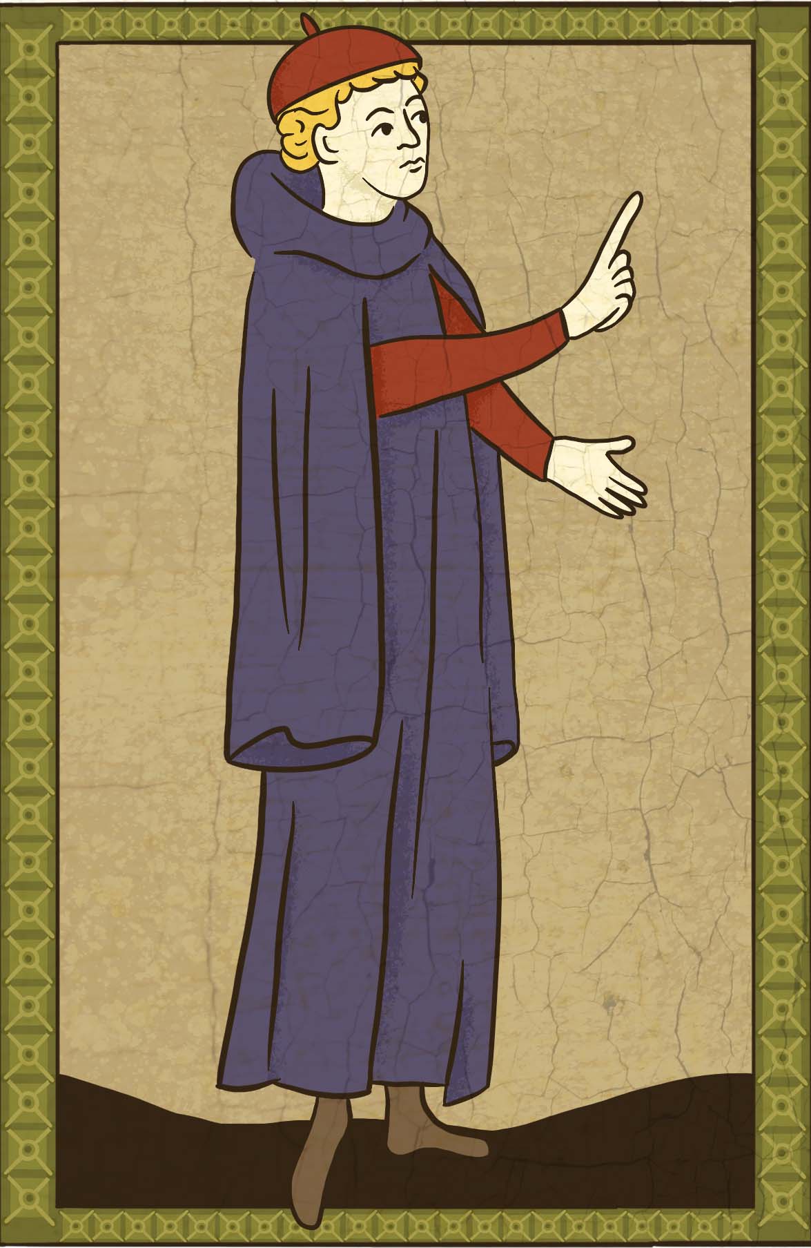 An illustration of a man in a blue robe.