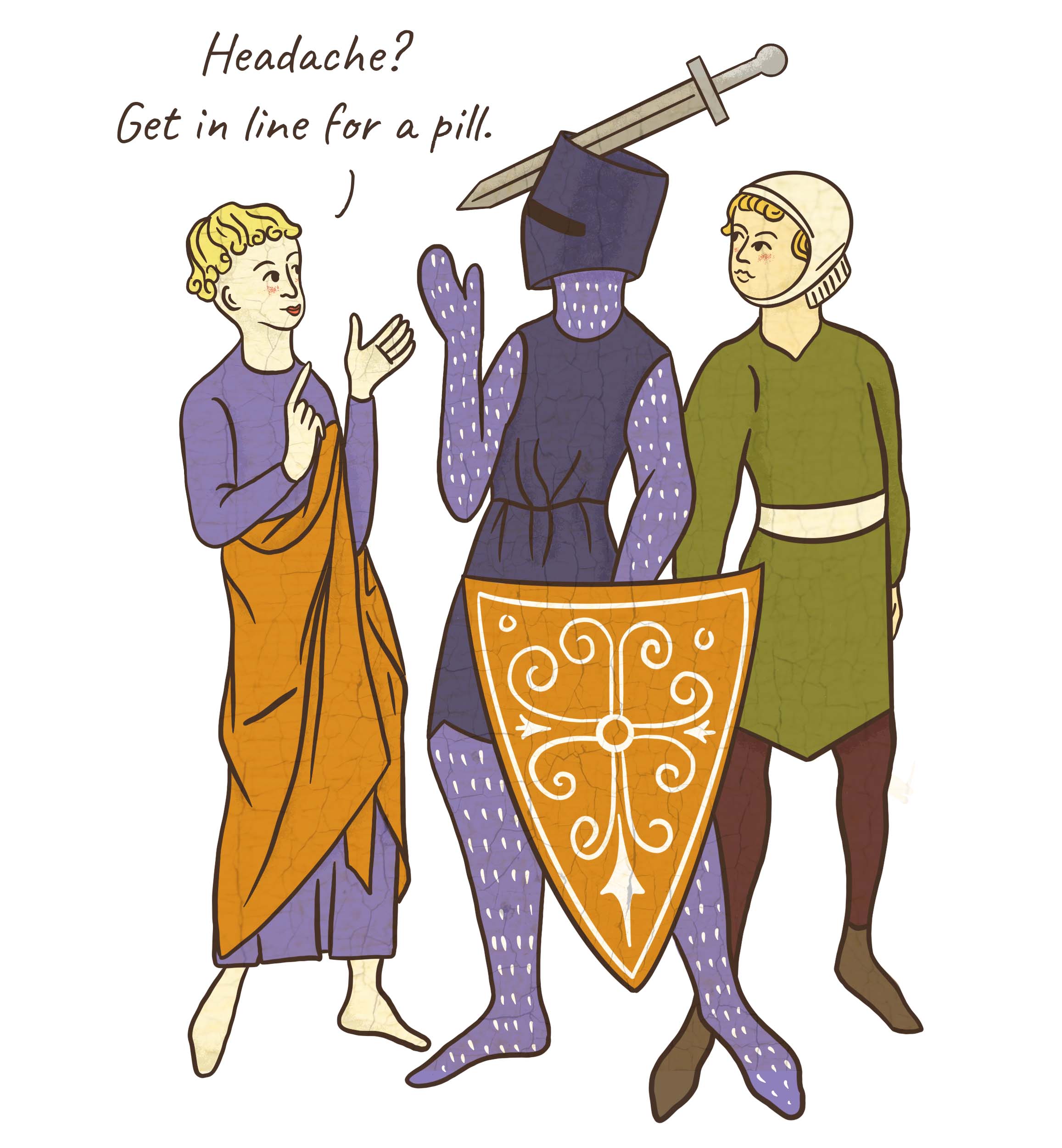 A cartoon of a knight and a knight with a sword.