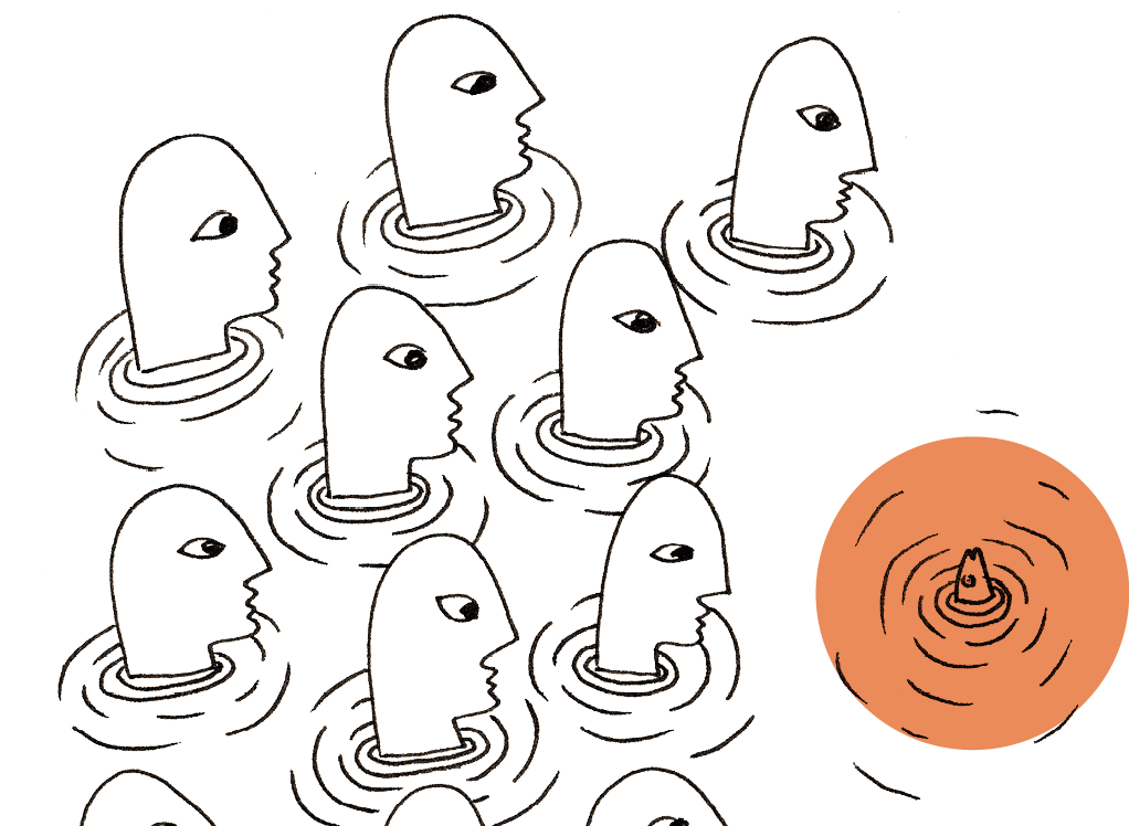 A group of people in a circle with an orange ball in the middle.