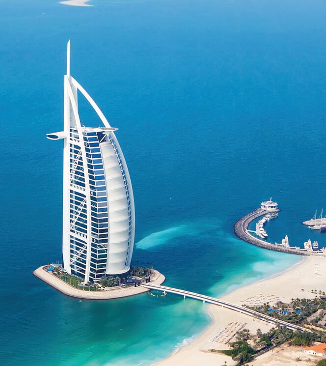 An aerial view of the burj al arab hotel in dubai.